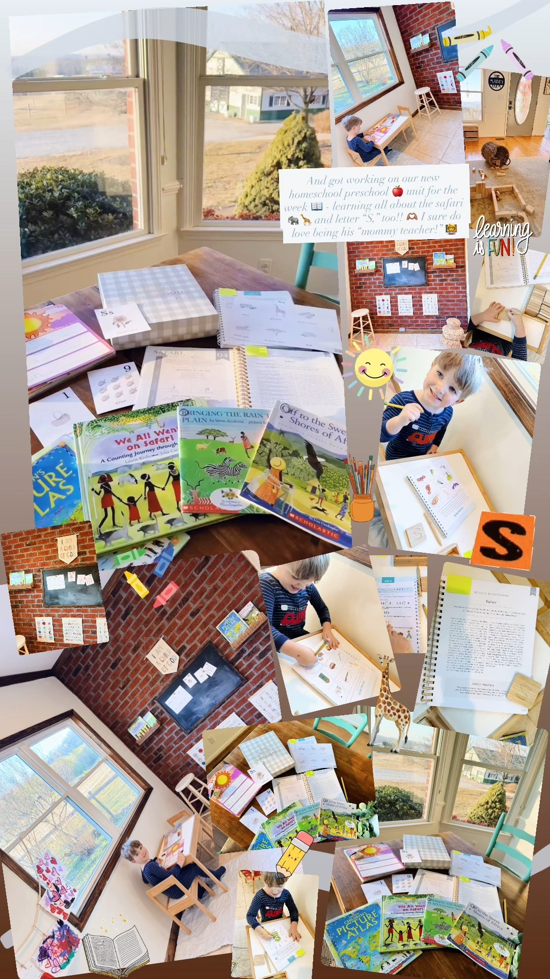 And got working on our new homeschool preschool 🍎 unit for the week 📖 - learning all about the safari 🐘🦒 and letter “S,” too!! 🫶🏽 I sure do love being his “mommy teacher!” 👩‍🏫 