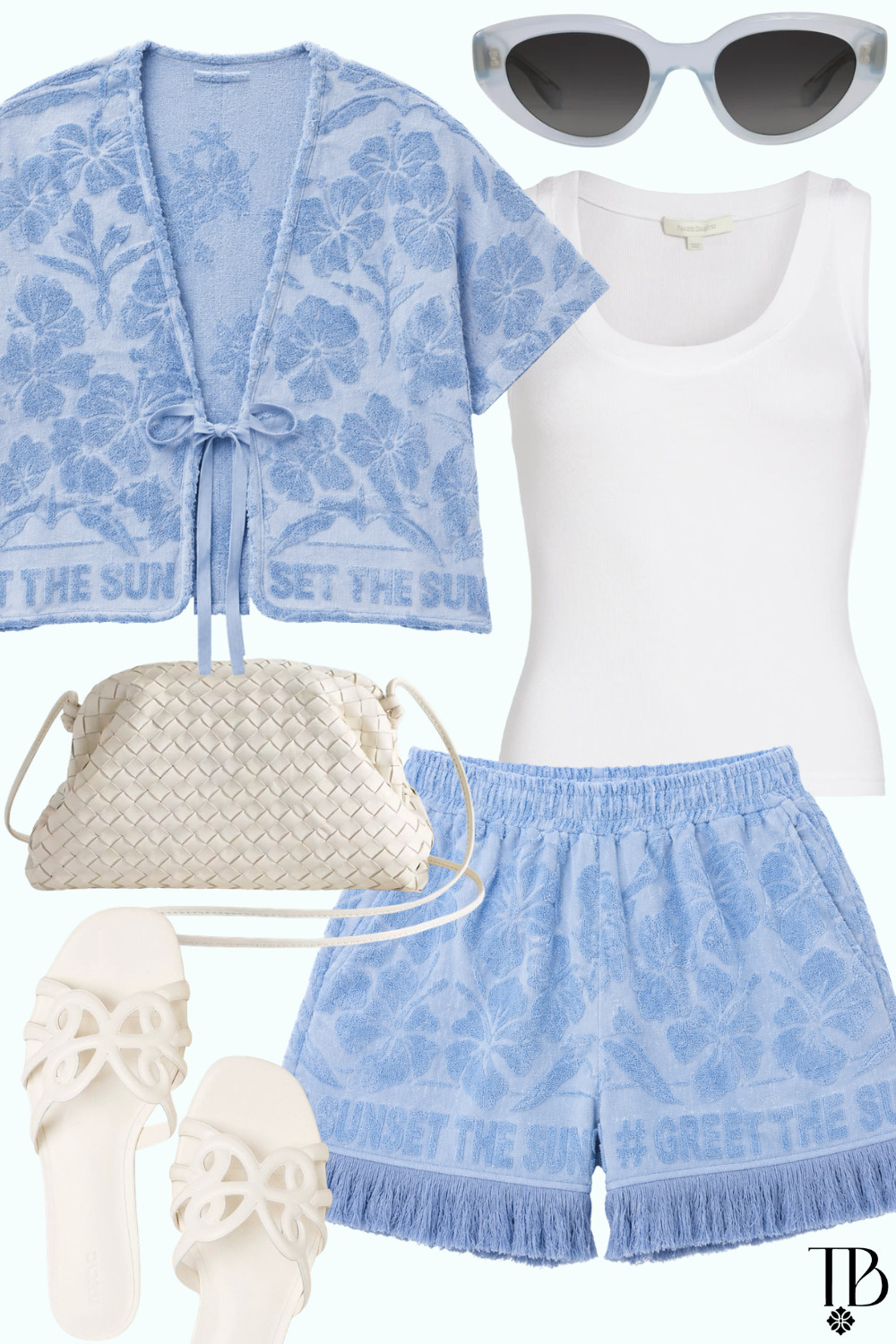 Soft coastal blues for the ultimate vacation look 🩵 This terry set is perfect for pool days, beach walks, and slow resort mornings. Styled with crisp whites and chic accessories for that effortless luxe summer vibe. ☁️✨ #LTKTravel #BeachStyle #ResortWear #SummerOutfit 

 