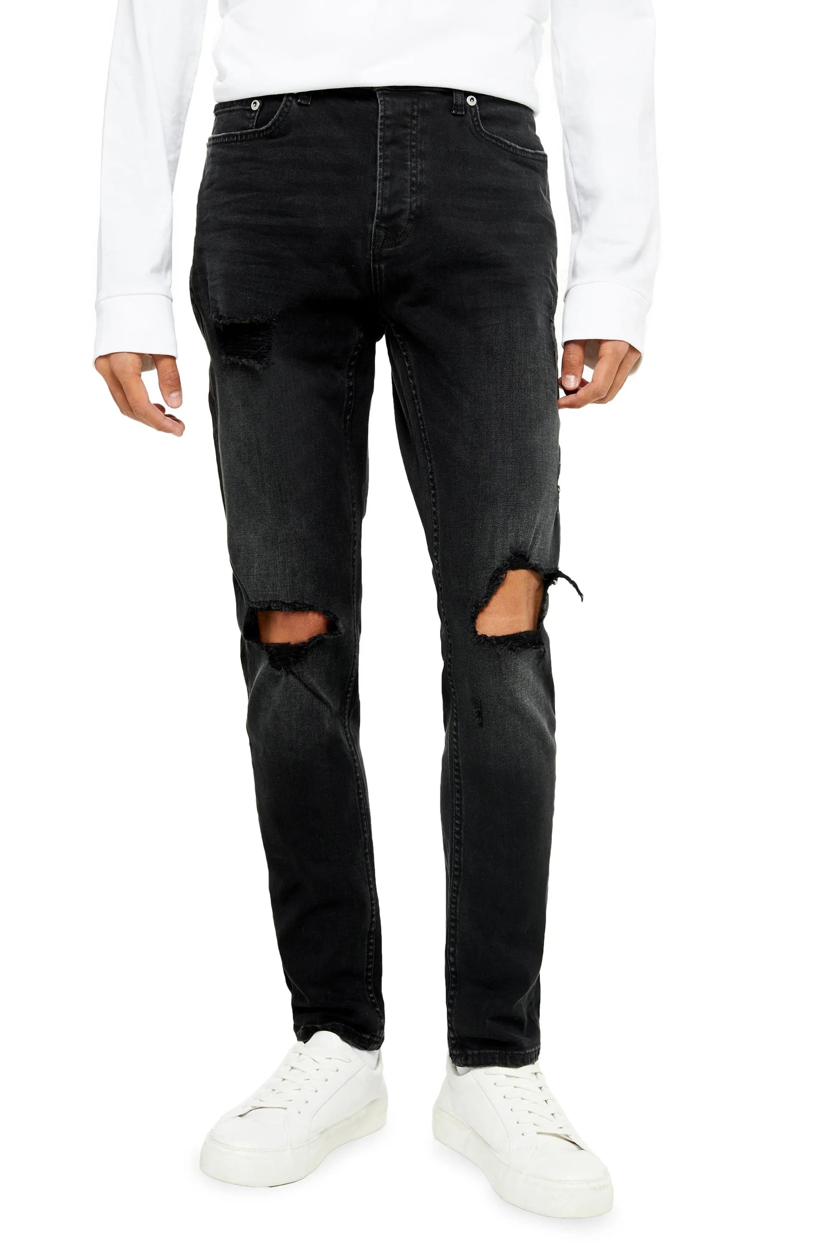 Men's Topman Washed Black Blowout Ripped Skinny Jeans, Size 36 x 34 - Black | Nordstrom