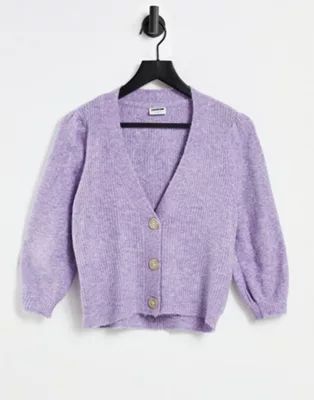 Noisy May cardigan with puff sleeves in lilac | ASOS (Global)