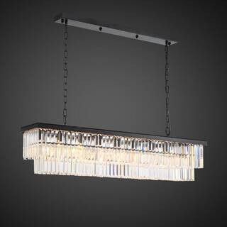 RICHARDERY 48 in. Farmhouse 8-Light Black Crystal Chandelier Rectangle Kitchen Island Pendant Lighti | The Home Depot