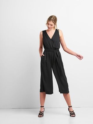 Gap Womens Sleeveless Wrap Jumpsuit In Modal True Black Size L Tall | Gap US