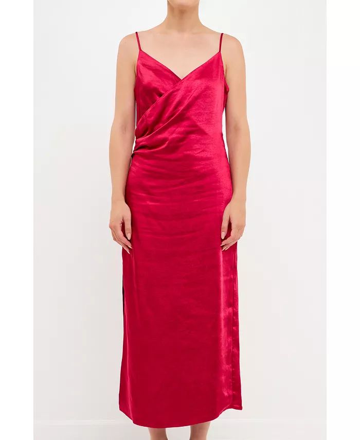 Women's Satin Wrap Midi Dress | Macy's