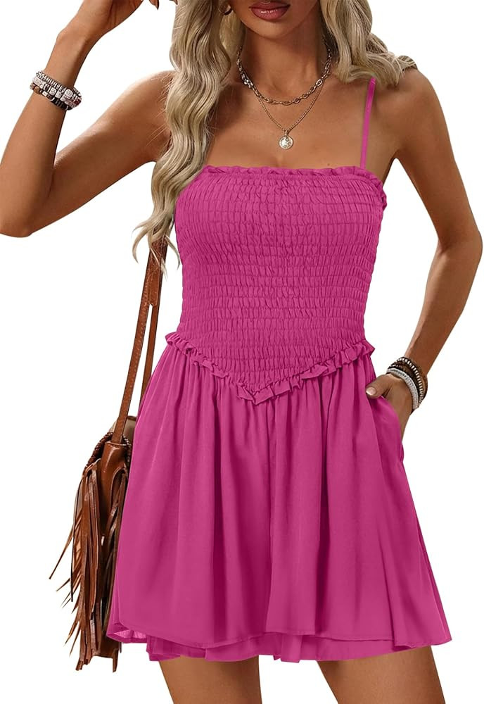 Relipop Womens Romper 2026 Summer Casual Smocked Sleeveless Spaghetti Strap Mini Shorts Jumpsuit ... | Amazon (US)