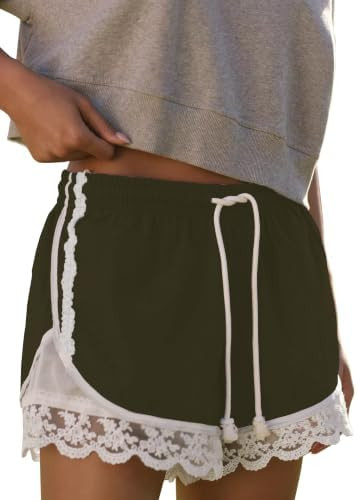 Womens Lace Trim Drawstring Shorts Casual Elasticated Summer Y2K Beach Bottoms Athletic Shorts | Amazon (US)