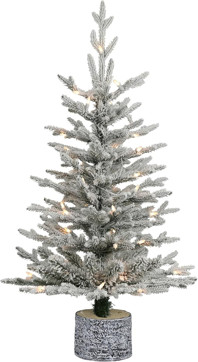 Puleo International Pre-Lit Potted Flocked Arctic Fir Artificial Christmas Tree, Green | Amazon (US)