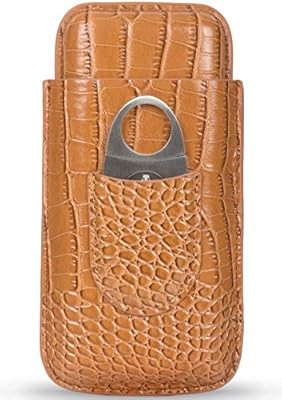 Cigar Case Travel - Cutter Included - Leather 3 Colors (Large Light Brown) | Amazon (US)