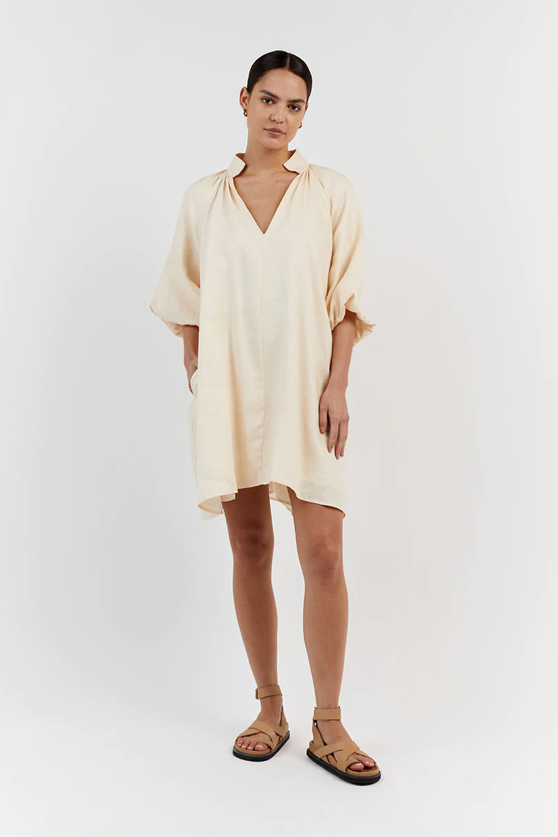 MATHER BUTTER LINEN SMOCK DRESS | DISSH