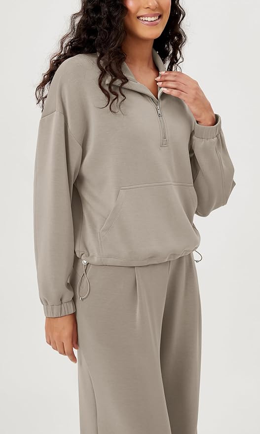 ODODOS Women's Modal Soft Cinchable Sweatshirts Half Zipper Funnel Neck Oversize Pullover with Po... | Amazon (US)