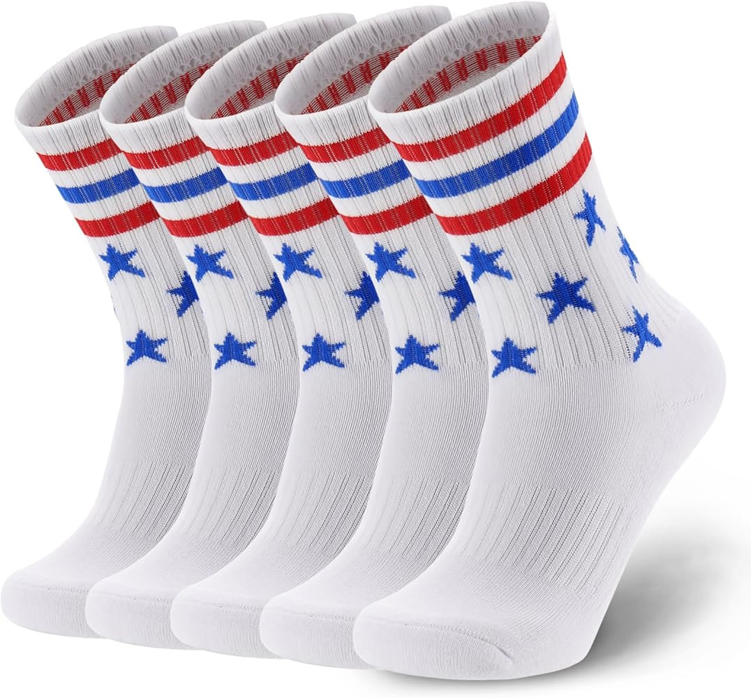 Ultrafun 5 Pairs Striped Crew Socks Cotton Cushioned Athletic Sports Running Socks for Men Women ... | Amazon (US)