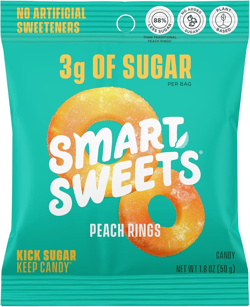 SmartSweets Peach Rings, Low Sugar Gummy Candy (3g), Low Calorie (130), Gluten-Free -1.8oz (Pack ... | Amazon (US)