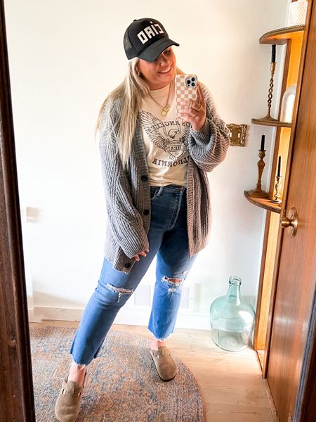 Casual look for running around being mom. These jeans are a favorite! Stretchy in all the right places. They run tts. My top runs tts, and cardigan run big! 

#LTKSeasonal #LTKstyletip #LTKunder100