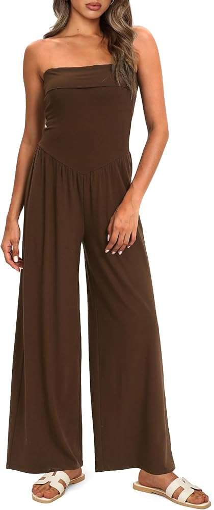 Darong Women's Summer One Pieces Tube Jumpsuits Casual Spaghetti Straps Wide Leg Jumpsuit Tube Ou... | Amazon (US)