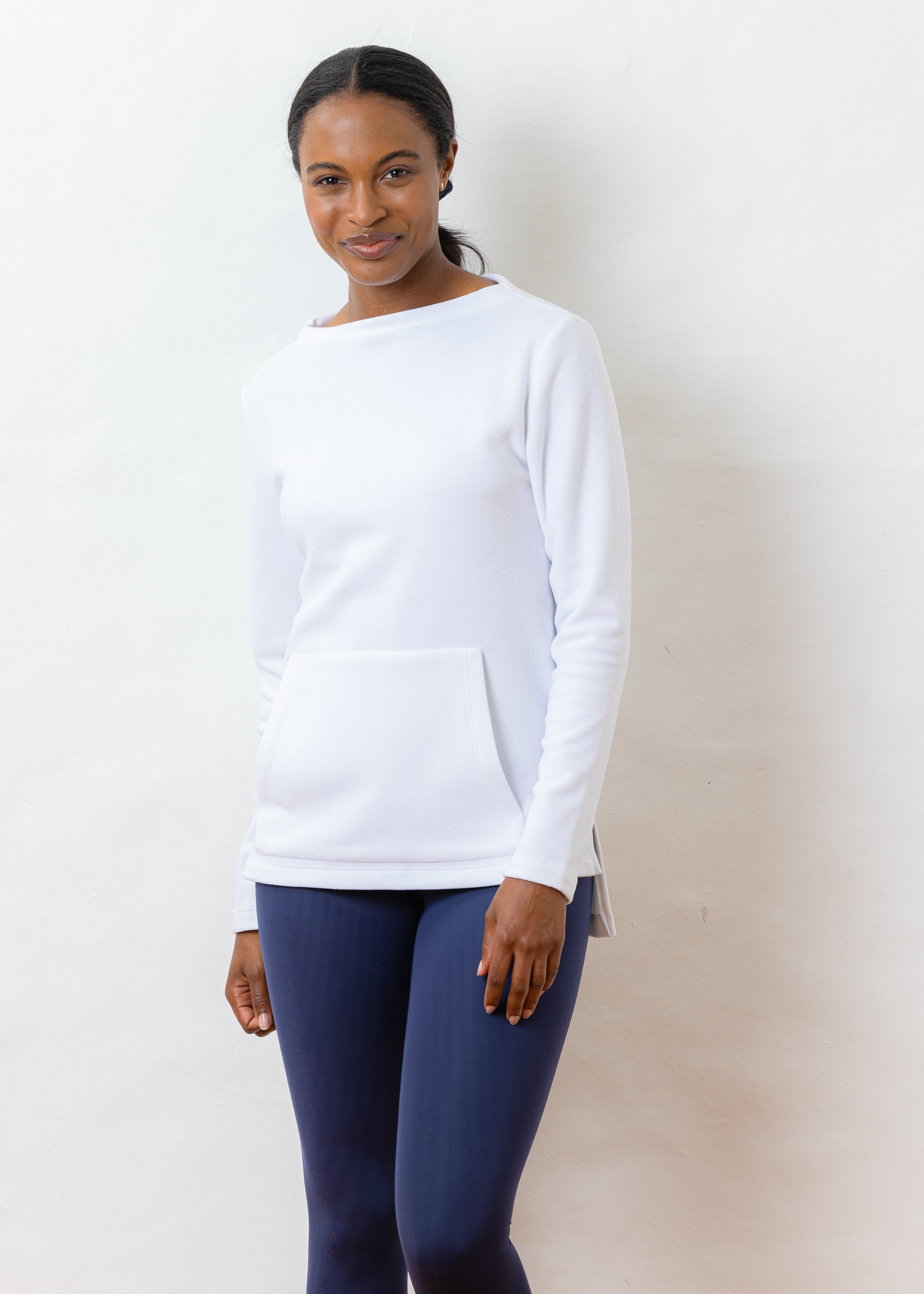 Highland High-Low in Terry Fleece (White) | Dudley Stephens
