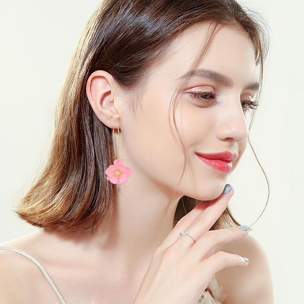 Bohemian Daisy Flower Matte Floral Long Petal Drop Dangle Earrings Layered Tiered for Women Chic ... | Amazon (US)