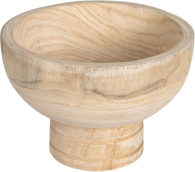 Creative Co-Op Round Paulownia Wood Pedestal Bowl, Natural | Amazon (US)