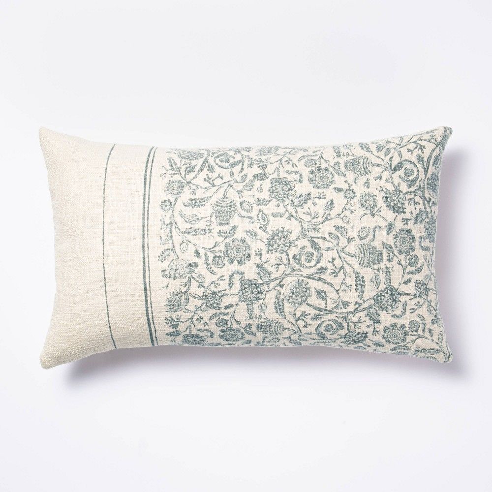 Oversized Floral Striped Lumbar Throw Pillow Blue/Cream - Threshold designed with Studio McGee | Target