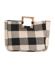 Gingham Satchel With Wooden Handles | TJ Maxx
