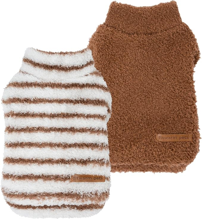 Fitwarm 2 Pack Striped Fleece Dog Sweater, Warm Winter Clothes for Small Dogs Boy Girl, Fuzzy Pet... | Amazon (US)