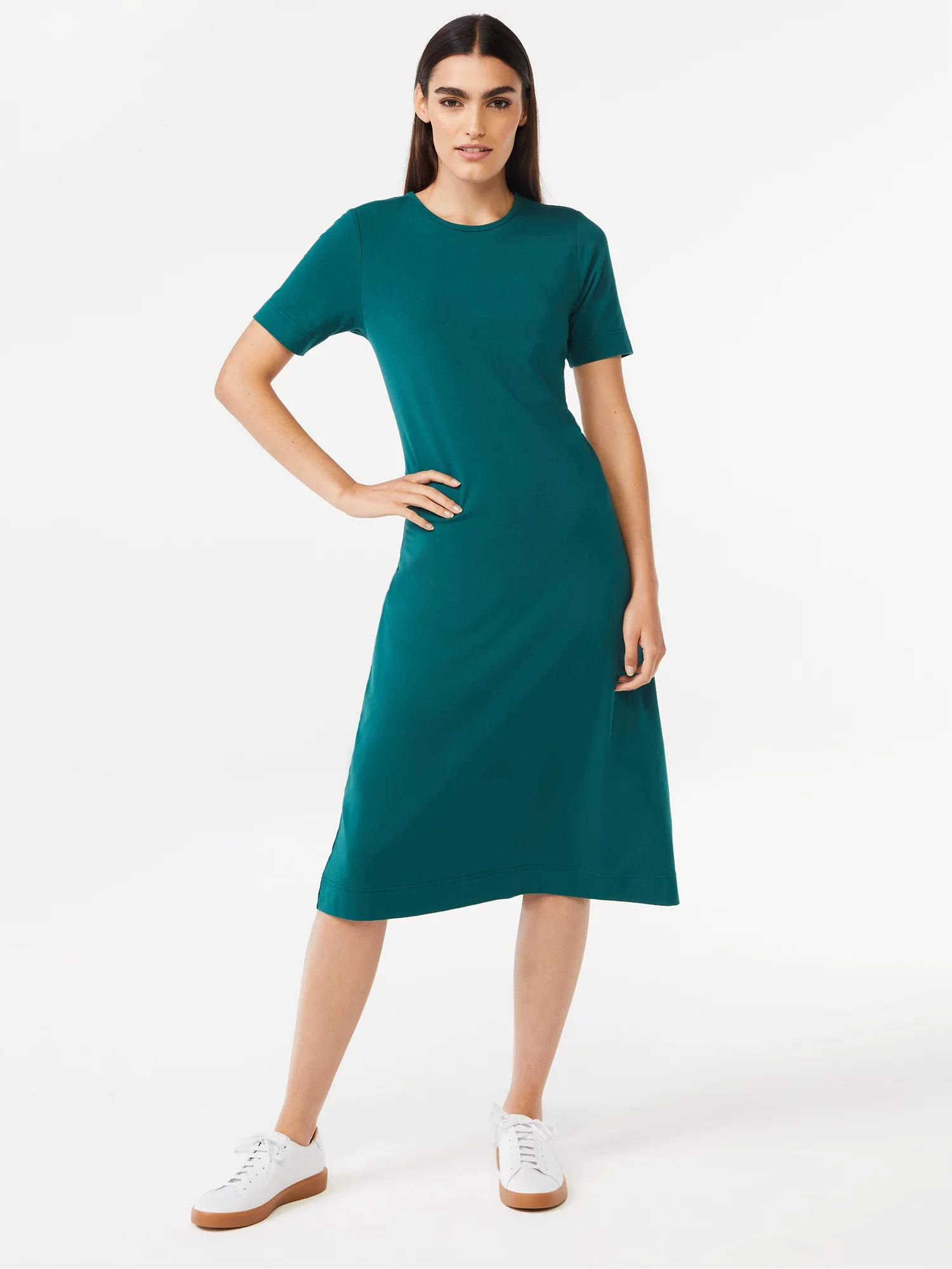 Free Assembly Women's Fit and Flare Midi T-Shirt Dress with Short Sleeves | Walmart (US)