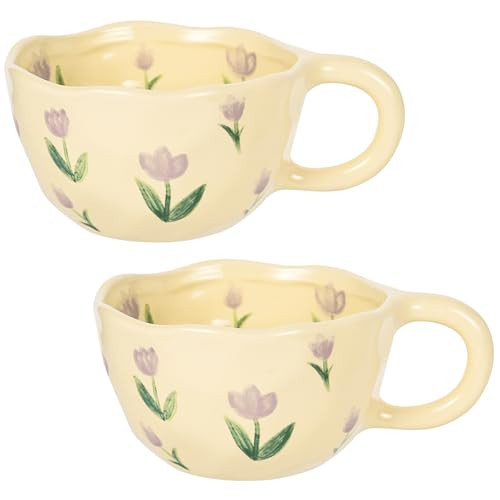 MAKCNMYM Ceramic Coffee Mug Set of 2 Vintage Flower Mugs 8 oz Cute Floral Coffee Mugs Irregular Latte Art Cup Lead-free Porcelain Cups for Cappuccino, Cocoa (2 Tulips) | Amazon (US)