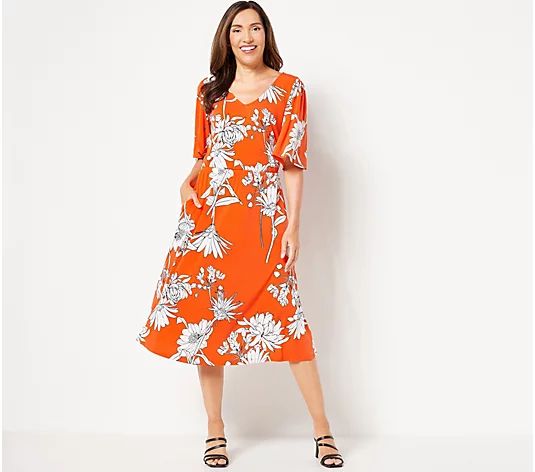Girl With Curves Regular Knit Midi Dress with Flutter Sleeve - QVC.com | QVC