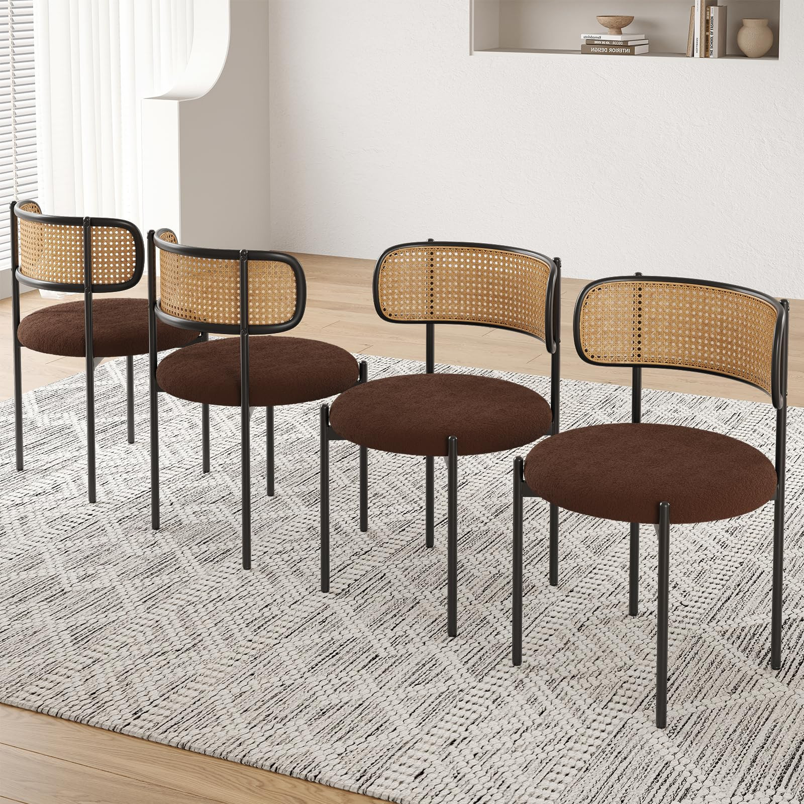 Farini Modern Upholstered Dining Chairs, Set of 4, Rattan Back Kitchen Chairs with Metal Legs, Co... | Amazon (US)
