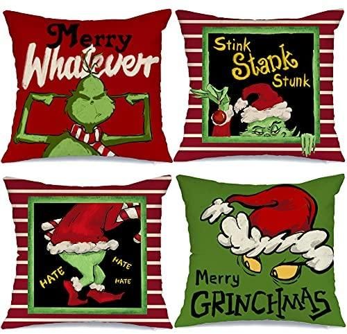 LONGRV Christmas Pillow Covers Set of 4 18 by 18 for Christmas Decorations The Grinch Stripe Chri... | Walmart (US)