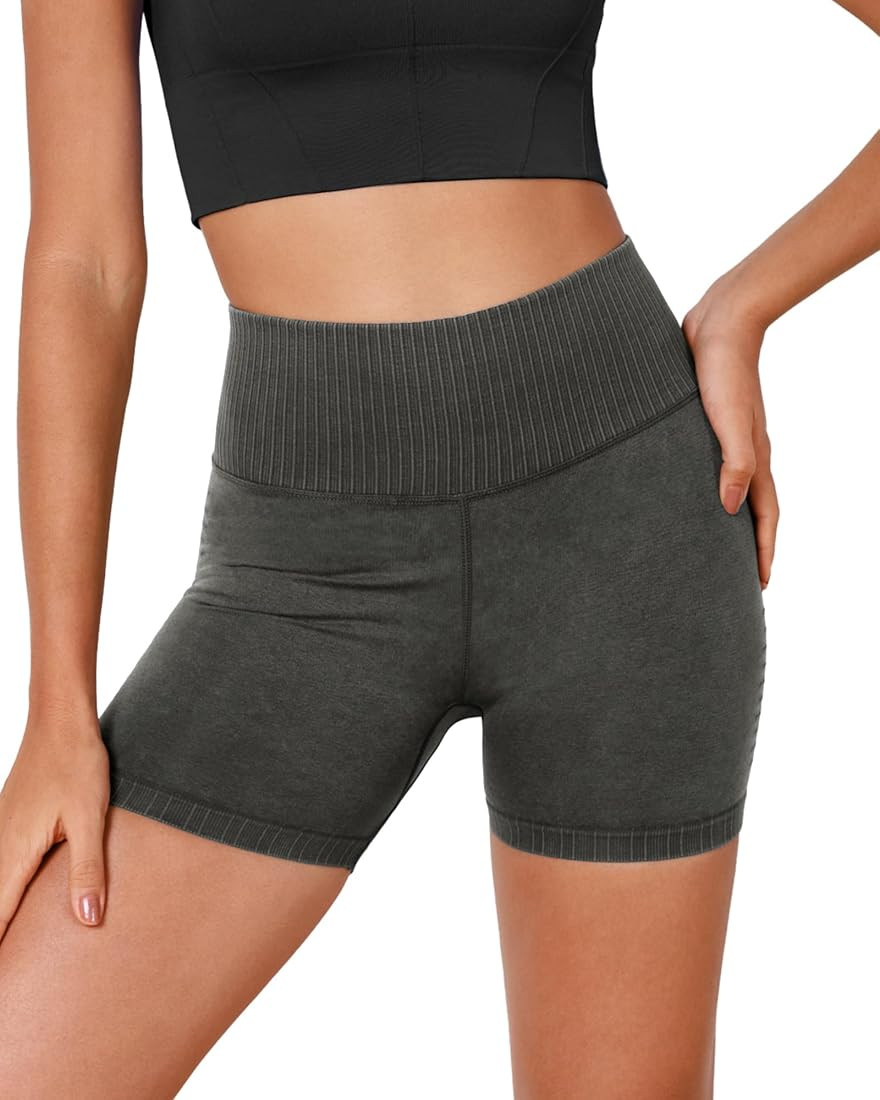 ODODOS Vintage Seamless Leggings/Shorts for Women Ribbed High Waist Workout Gym Running Yoga Shor... | Amazon (US)