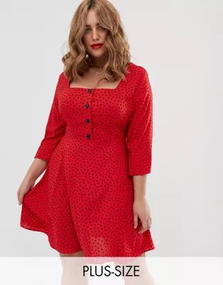 Simply Be square neck chiffon mini dress in red spot dot | ASOS US