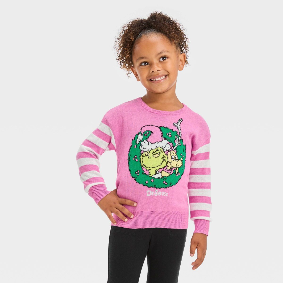 Toddler Girls' The Grinch Knitted Pullover Sweater - Pink | Target