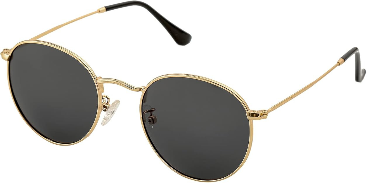 Small Round Polarized Sunglasses for Men Women Classic Circle Metal Frame Sun Glasses 2 Pack | Amazon (US)