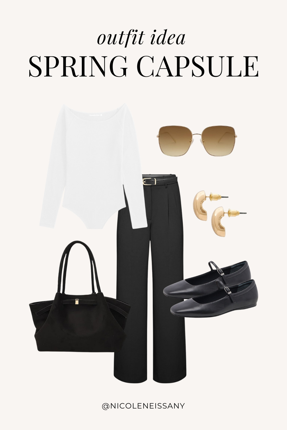 Spring outfit idea featuring my 2025 Spring Capsule Wardrobe staples | casual spring outfit, spring brunch outfit, spring date night outfit, spring date outfit, elevated casual spring outfit, spring work outfit, spring office outfit, casual spring outfit idea, spring outfits, spring shoes, 2025 spring trends, 2025 spring fashion trends, neutral capsule wardrobe, minimalist capsule wardrobe | off the shoulder bodysuit, off the shoulder top, tailored pants, ballet flats, spring shoe trends, spring shoes, tote bag, spring bag trends, gold teardrop earrings

#LTKSpring #LTKPetite #LTKTravel #LTKSaleAlert #LTKShoeCrush #LTKWorkwear #LTKFindsUnder100 #LTKStyleTip #LTKFindsUnder50 #LTKSeasonal