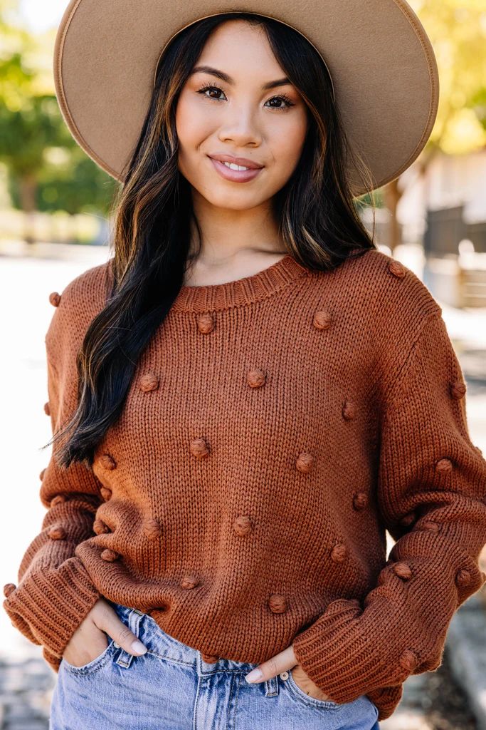 Looking Forward Rust Orange Pompom Sweater | The Mint Julep Boutique