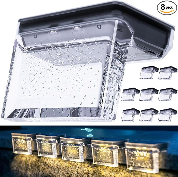 Solar Deck Lights 8 Pack, Solar Step Lights IP65 Waterproof Solar Powered Outdoor Led Lights for ... | Amazon (US)
