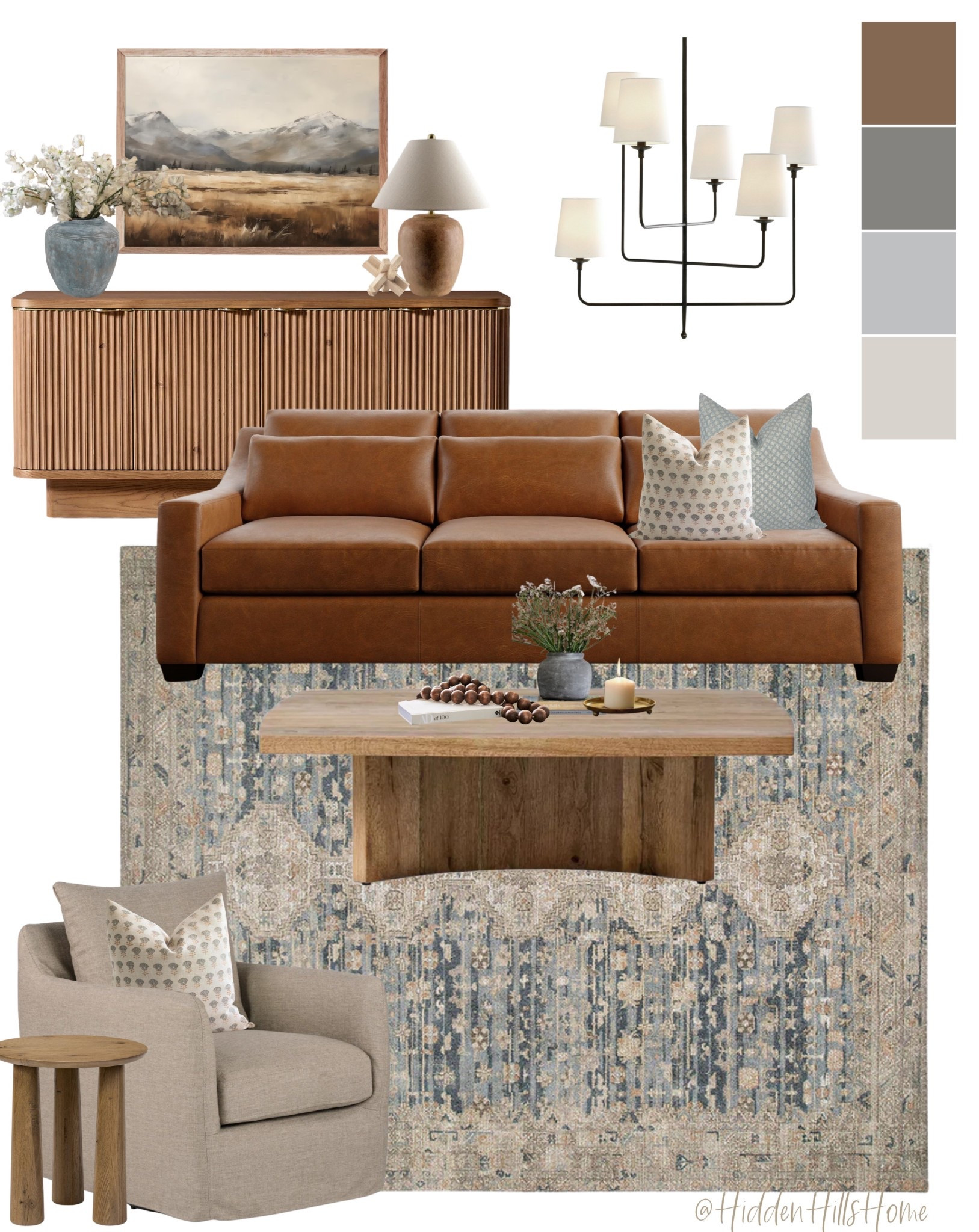 Living room decor mood board, living room design, home decor ideas, leather sofa, living room rug, living room design, swivel chair, media console, cozy home decor 

#LTKSeasonal #LTKSaleAlert #LTKHome