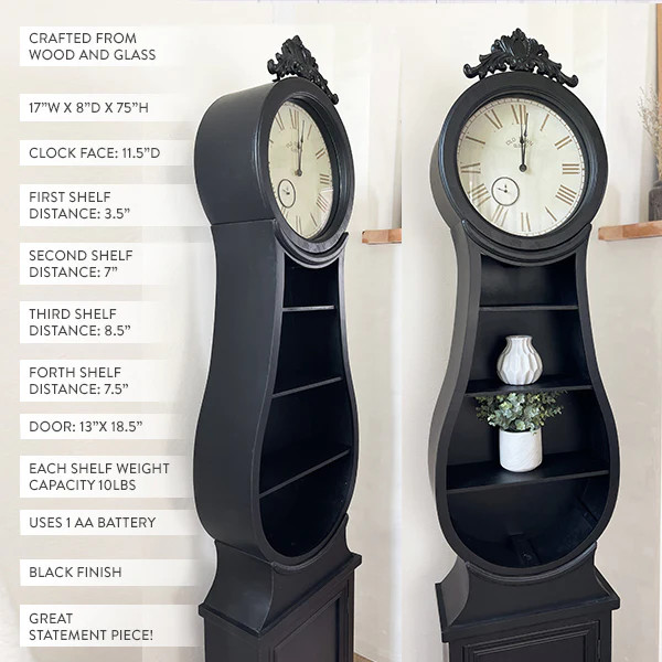 Black Mora Clock with Shelves - Decor Steals | Decor Steals