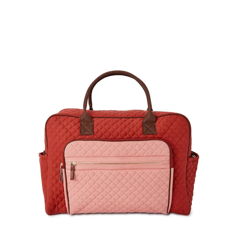 No Boundaries Quilted Women's Weekender Bag with Multi Compartments Peach Wood All Spice Hot Choc... | Walmart (US)
