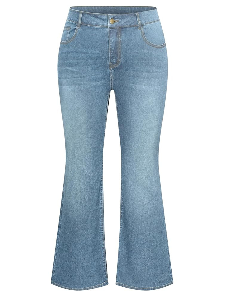 Hanna Nikole Women's Plus Size Wide Flared Jeans High Waisted Stretchy Bell Bottom Denim Jeans wi... | Amazon (US)