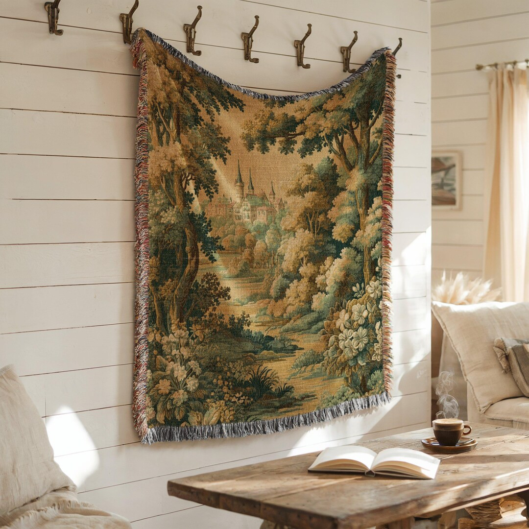 Castle Forest Woven Cotton Blanket: Verdure Tapestry Wall Art | Etsy (US)