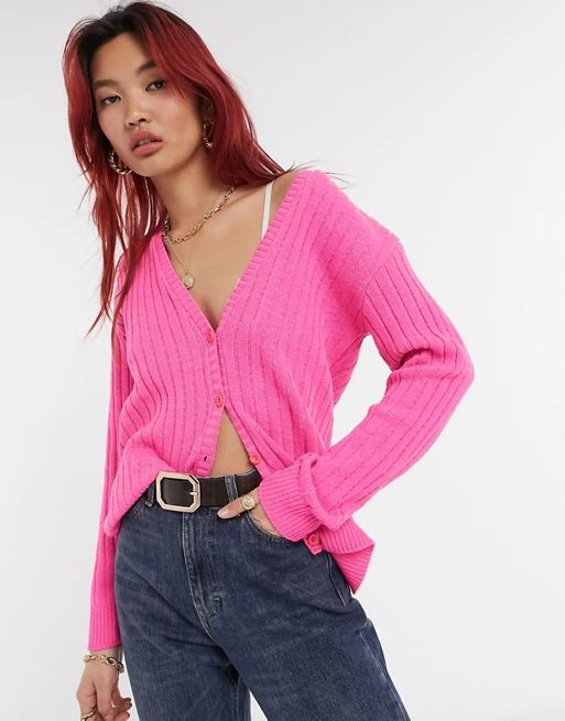 Unique21 ribbed cardigan in pink | ASOS (Global)