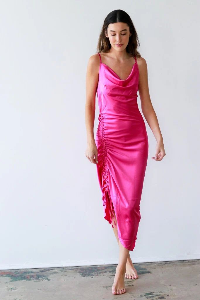 The Kristin Satin Cowl Neck Midi Dress | Girl Tribe Co.