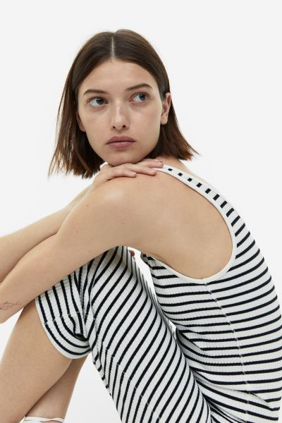 Ribbed Bodycon Dress - White/black striped - Ladies | H&M US | H&M (US + CA)