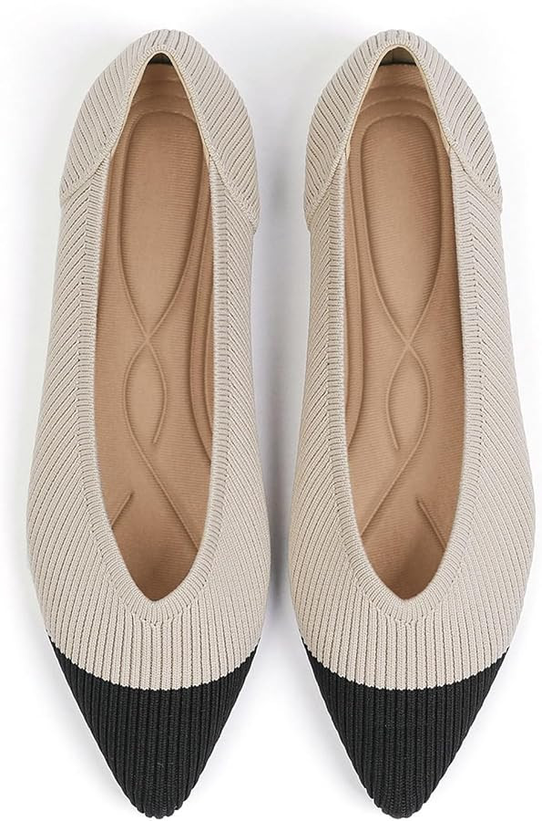 TINGRISE Women's Flats Shoes Pointed Toe Knit Ballet Comfortable Dressy Slip On Flat | Amazon (US)