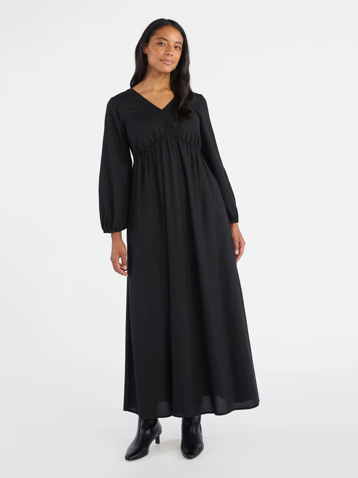 Time and Tru Women's Tie Back Maxi Dress with 3/4-Length Sleeves, Sizes XS-XXXL | Walmart (US)