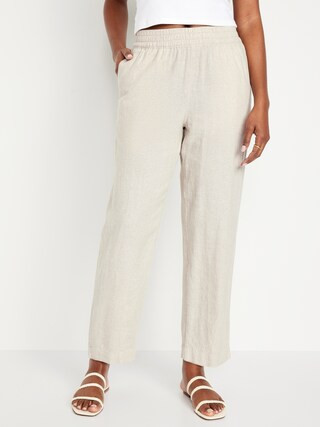 High-Waisted Linen-Blend Straight Pants | Old Navy (CA)
