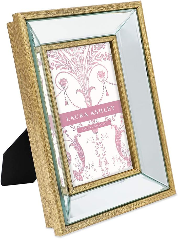 Laura Ashley 4x6 Gold Beveled Mirror Picture Frame, Classic Mirrored Frame with Deep Slanted Angl... | Amazon (US)