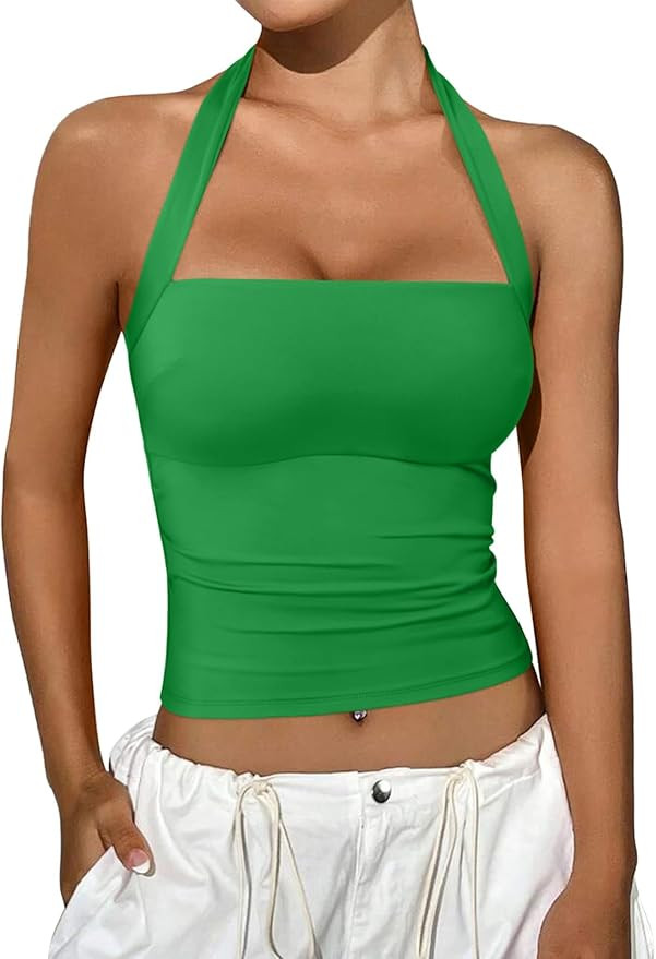 REORIA Halter Tops for Women Summer Sleeveless Going Out Outfits Y2K Trendy Cute Crop Tank Top Cl... | Amazon (US)