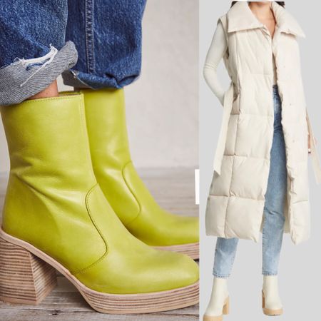 Platform ankle boots, puffer vest longline vest, Chelsea lug boots, ankle green boots, fallwear!! #fallboots #ankleboots

#LTKsalealert #LTKshoecrush #LTKSeasonal