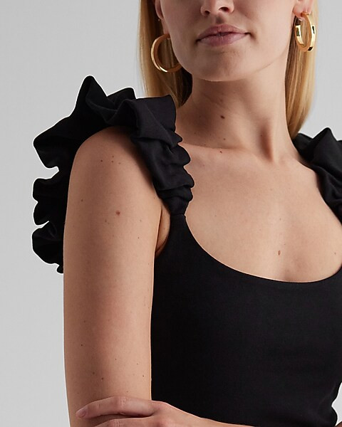 Scoop Neck Puff Strap Thong Bodysuit | Express